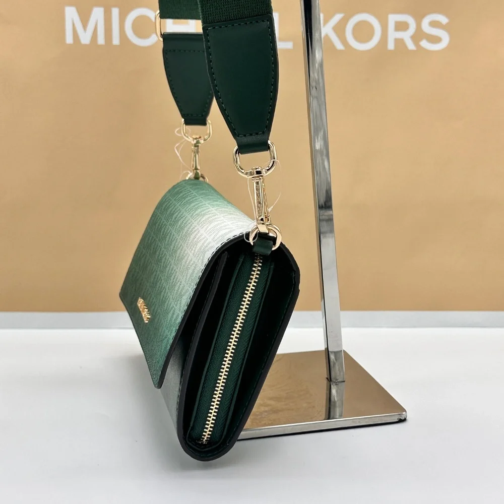 MICHAEL KORS Jet Set Large Ombré Signature Logo Crossbody Bag Moss Multi